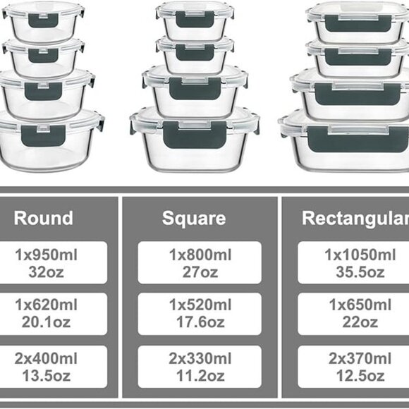 NEW  24pc Airtight Glass Storage Containers with lids, Glass Bowls Set - Picture 5 of 8